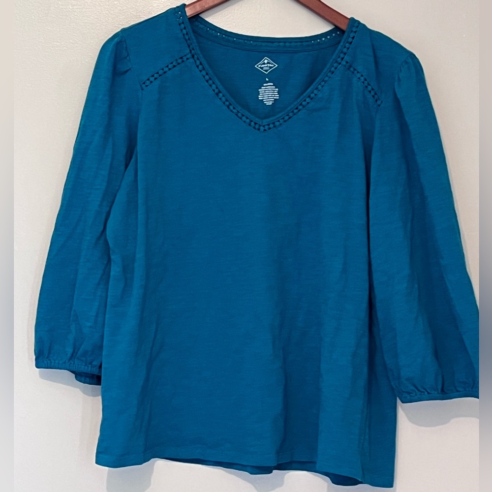 St. John’s Bay Teal 3/4 Sleeve Cotton Top - Size L 💚